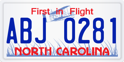 NC license plate ABJ0281