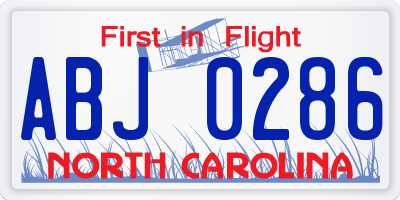 NC license plate ABJ0286