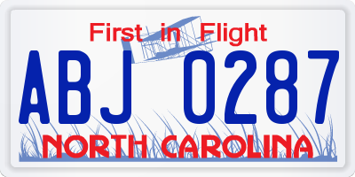 NC license plate ABJ0287