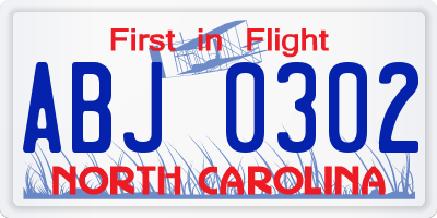 NC license plate ABJ0302