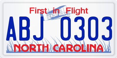 NC license plate ABJ0303