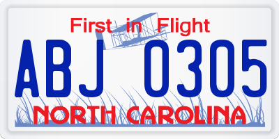 NC license plate ABJ0305