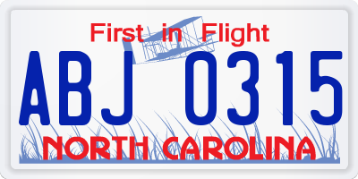 NC license plate ABJ0315