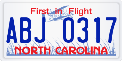 NC license plate ABJ0317