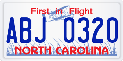NC license plate ABJ0320