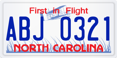 NC license plate ABJ0321