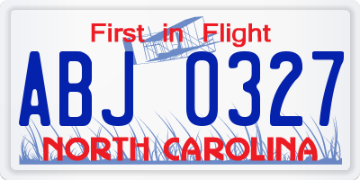 NC license plate ABJ0327