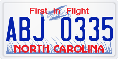 NC license plate ABJ0335