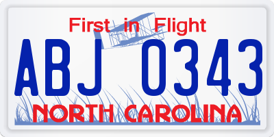 NC license plate ABJ0343