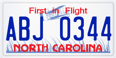 NC license plate ABJ0344
