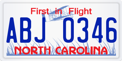 NC license plate ABJ0346