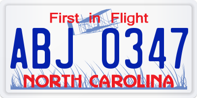 NC license plate ABJ0347