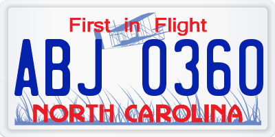 NC license plate ABJ0360