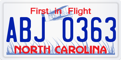 NC license plate ABJ0363