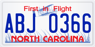 NC license plate ABJ0366