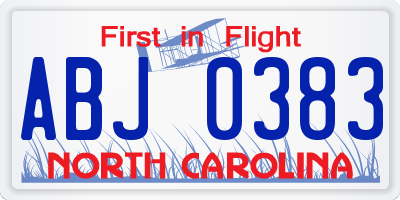 NC license plate ABJ0383