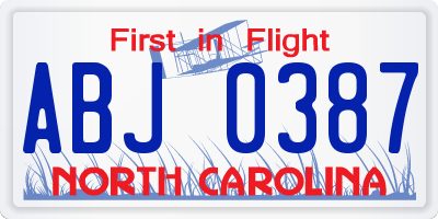 NC license plate ABJ0387