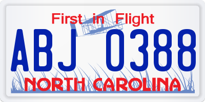 NC license plate ABJ0388