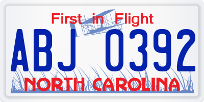 NC license plate ABJ0392