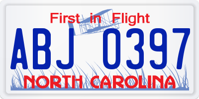 NC license plate ABJ0397