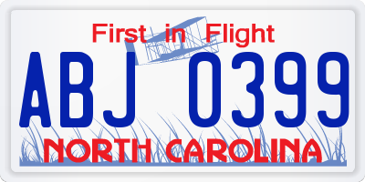 NC license plate ABJ0399