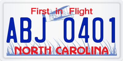 NC license plate ABJ0401