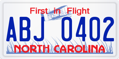 NC license plate ABJ0402