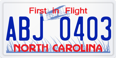 NC license plate ABJ0403