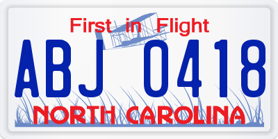 NC license plate ABJ0418