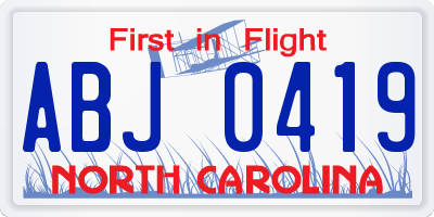 NC license plate ABJ0419