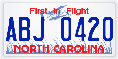 NC license plate ABJ0420