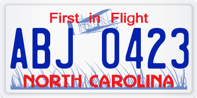NC license plate ABJ0423