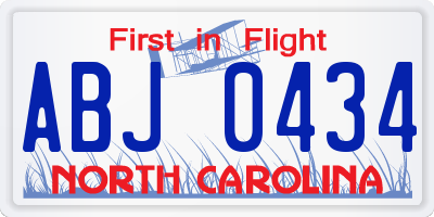NC license plate ABJ0434
