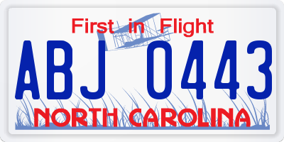 NC license plate ABJ0443