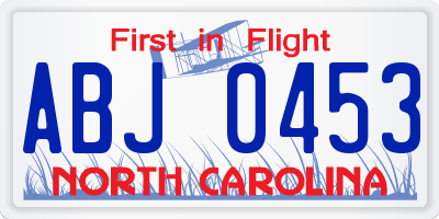 NC license plate ABJ0453