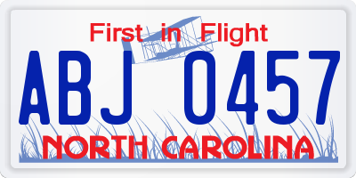 NC license plate ABJ0457