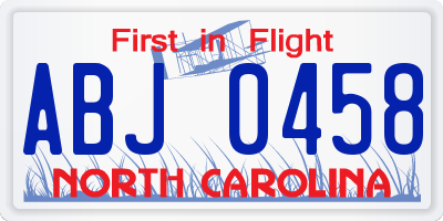 NC license plate ABJ0458