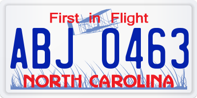 NC license plate ABJ0463