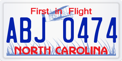 NC license plate ABJ0474