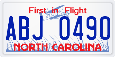 NC license plate ABJ0490