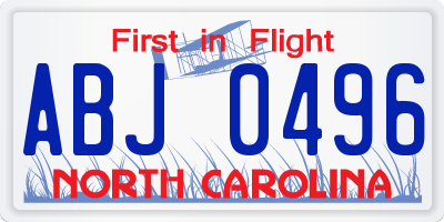 NC license plate ABJ0496