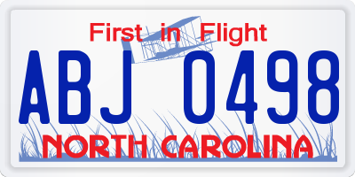 NC license plate ABJ0498