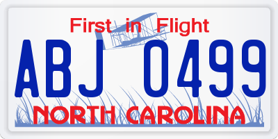 NC license plate ABJ0499