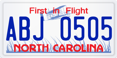 NC license plate ABJ0505