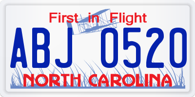 NC license plate ABJ0520
