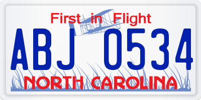 NC license plate ABJ0534