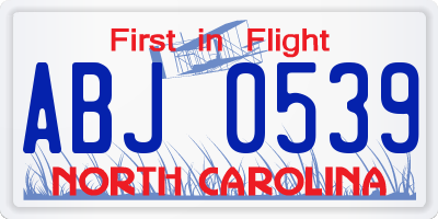 NC license plate ABJ0539