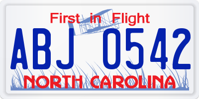NC license plate ABJ0542
