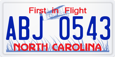 NC license plate ABJ0543