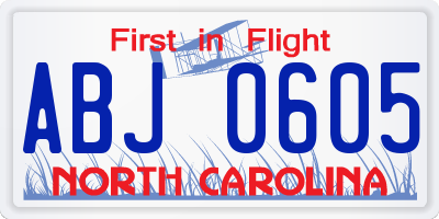 NC license plate ABJ0605